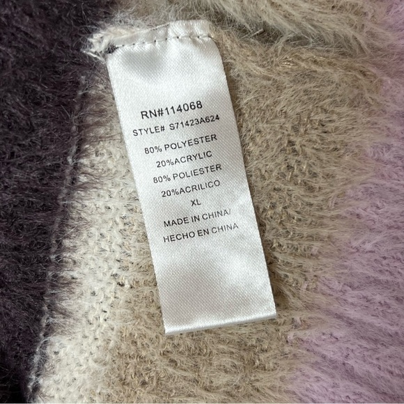 LOUNA Cropped Striped Fuzzy Knit High Mock Neck Long Balloon Sleeves Sweater XL - Picture 9 of 10